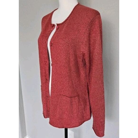 Eileen Fisher Silk Blend Knit Cardigan Fresa Round Neck Sweater Jacket Pink Sz L - Picture 7 of 10